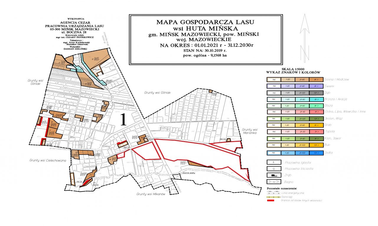 Mapa Gospodarcza Lasu wsi Huta Mińska