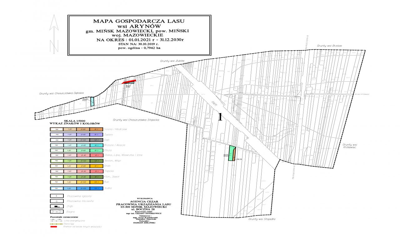 Mapa gospodarcza lasu wsi Arynów